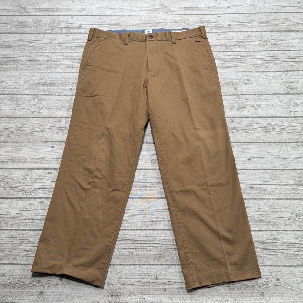Gap Chino Pants Men's 36x34 Brown Straight Fit Flat Front Khaki Cotton Trousers